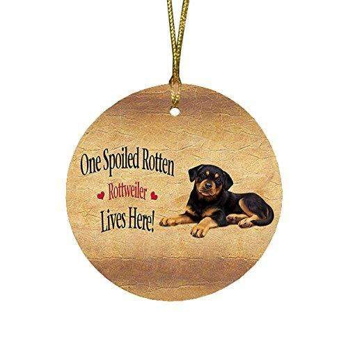 Rottweiler Puppy Spoiled Rotten Dog Round Christmas Ornament