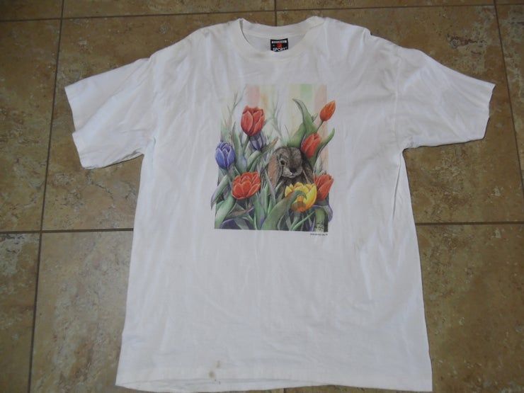 Vintage Bunny In Tulips Don Kent Art Print Shirt