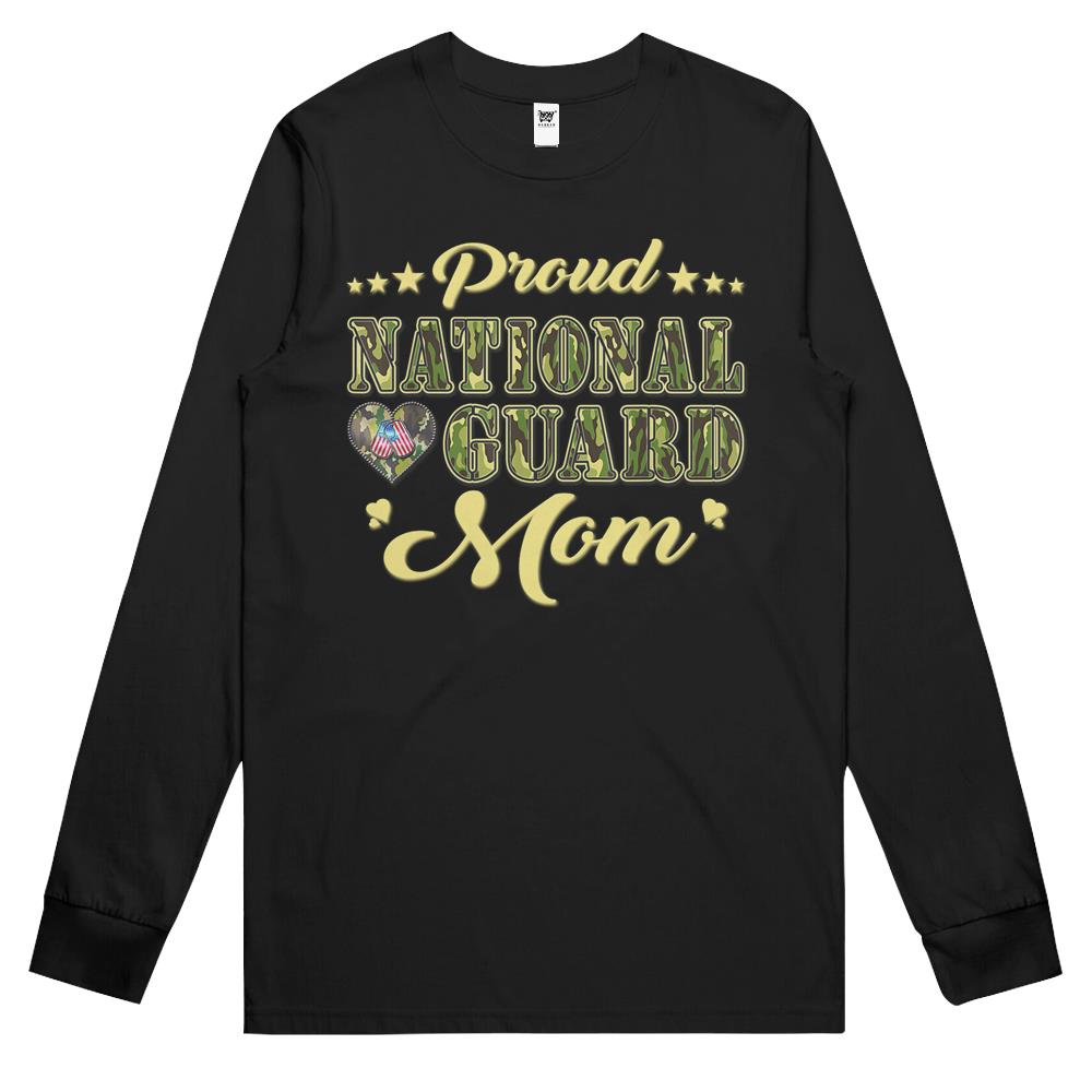 Proud National Guard Mom Dog Tags Heart Military Mother Long Sleeve T Shirts