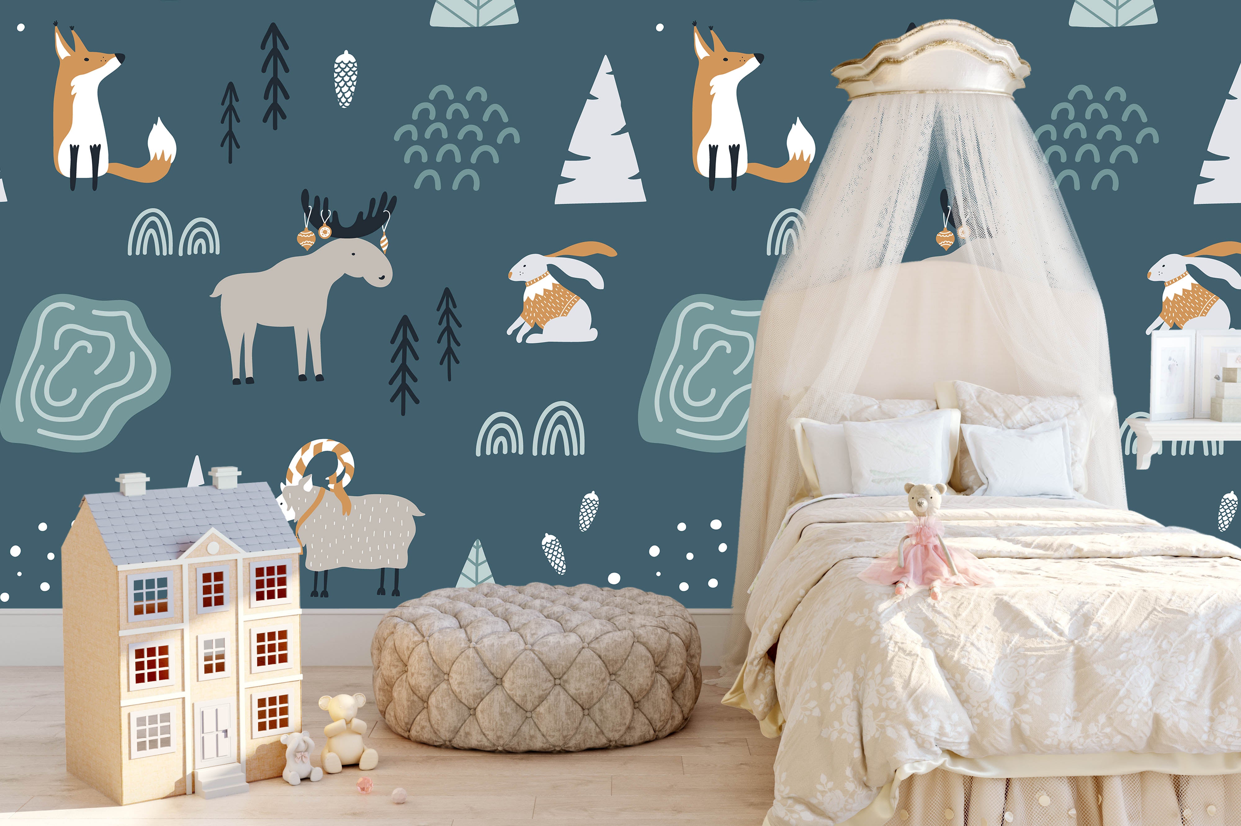 3D Elk Fox Rabbit Goat Wall Mural Wallpaper 11