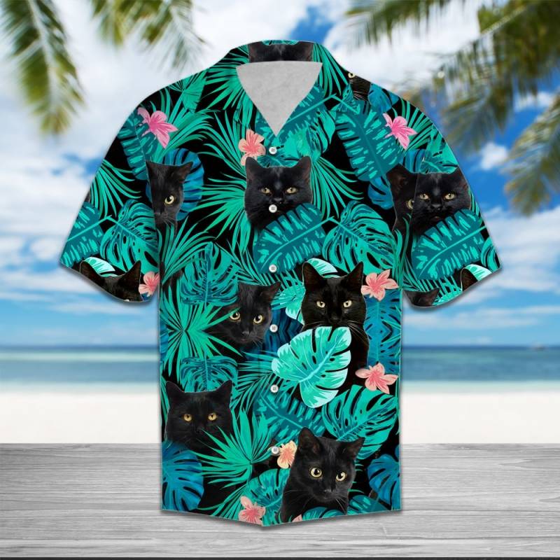 Black Cat Tropical Hawaiian Shirt Ha46766