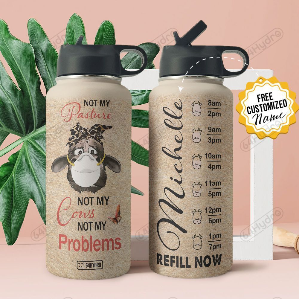 Cow Personalized Hha2608009 Stainless Steel Bottle With Straw Lid