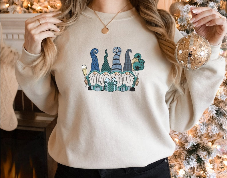 Party Gnomes Christmas Embroidered Sweatshirt 2D Crewneck Sweatshirt All Over Print Sweatshirt For Women Sweatshirt For Men Sws4487