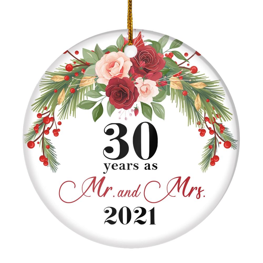 30TH WEDDING ANNIVERSARY 30 YEARS AS MR & MRS 2021 CHRISTMAS ORNAMENTS GIFTS FOR COUPLES HUSBAND WIFE HOLIDAY DECORATION CHRISTMAS TREE ORNAMENT