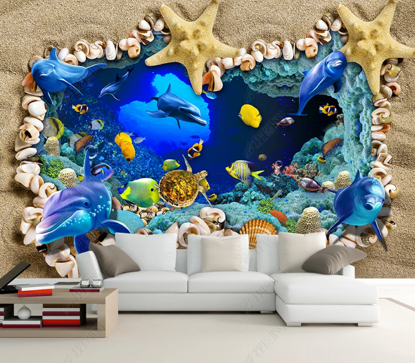 3D Dolphin Underwater World Wall Mural Wallpaper Lqh 213