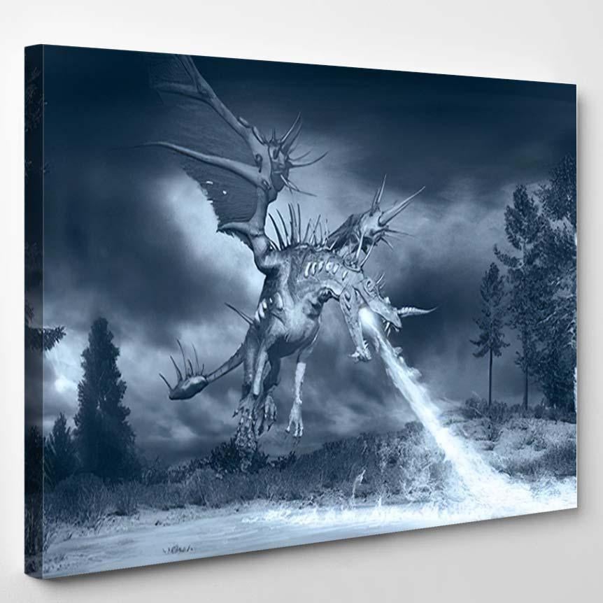 Night Scene Dragon Trees River 3D – Dragon Animals Canvas Print