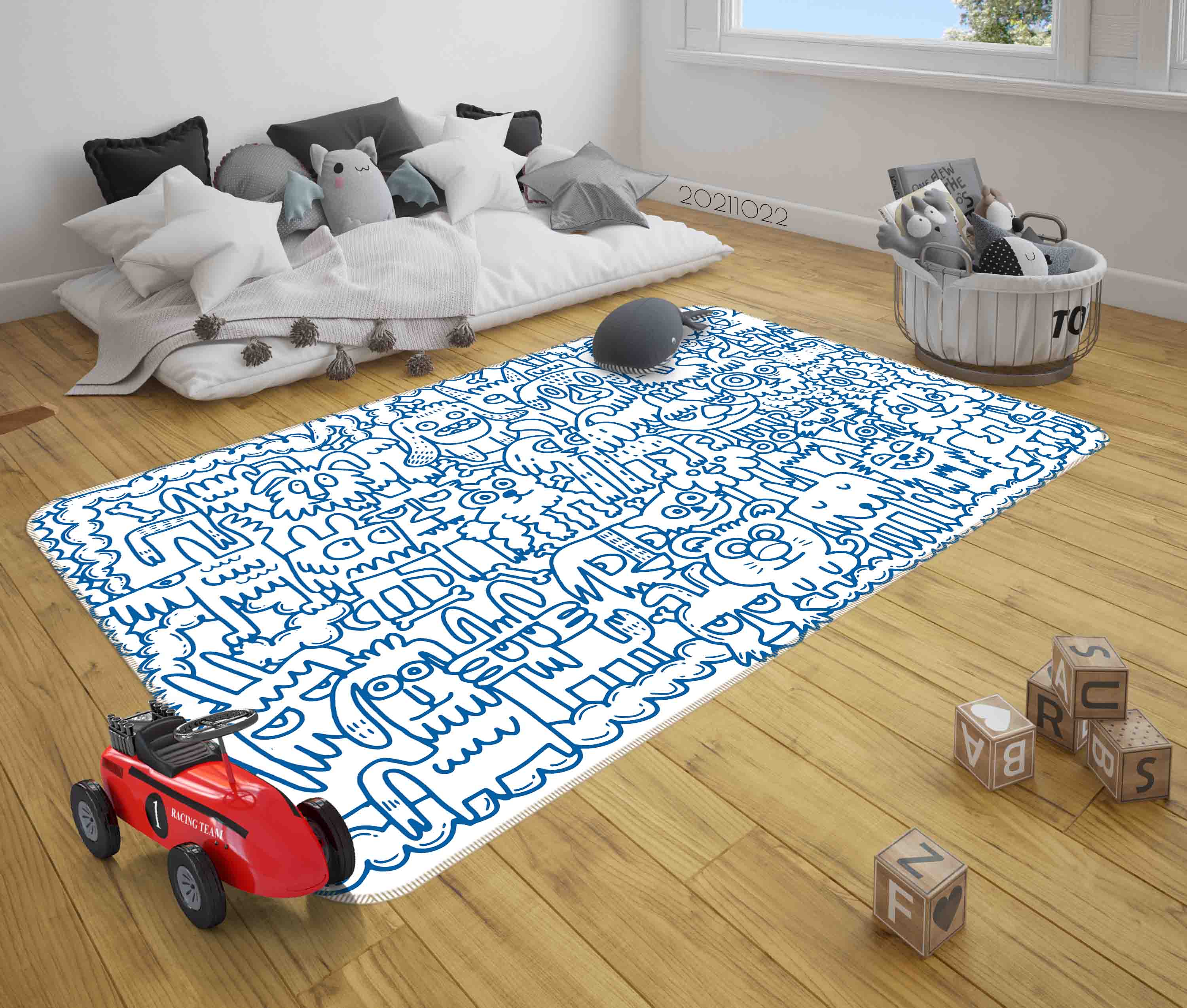 3D Abstract Blue Cute Animal Doodle Non-Slip Rug Mat 36