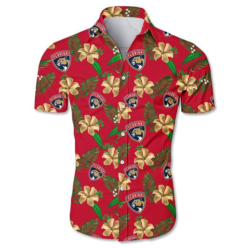 Florida Panthers Hawaiian Shirt Floral Button Up Slim Fit Body