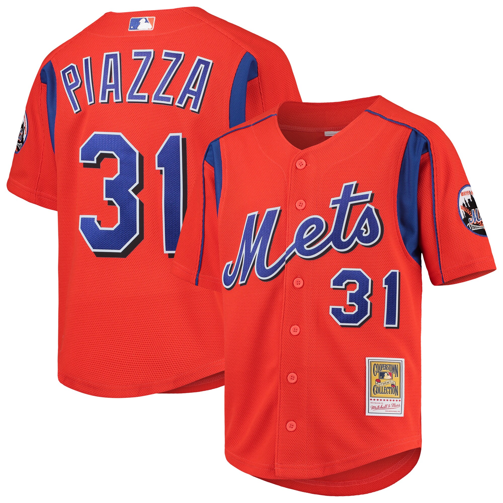 Youth New York Mets Mike Piazza Mitchell & Ness Orange Cooperstown Collection Mesh Batting Practice Jersey