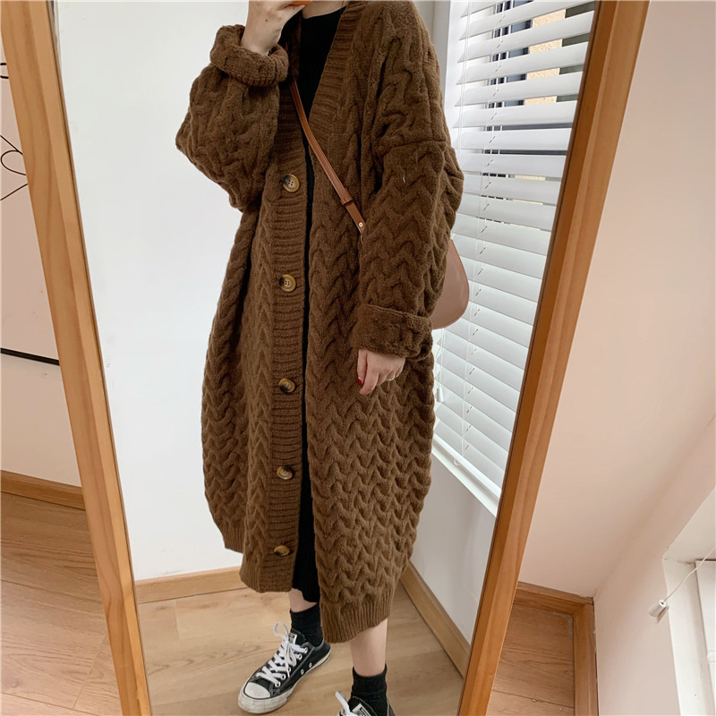 XFPV Korean Thickened Knitting Cardigan Coat V Neck Long Sleeve Loose Long Sweater Women New Fashion Autumn Winter 2022 SM3770 alx