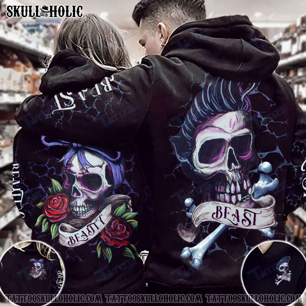 Matching Couple Shirt Couple Skull 3D All Over Printed Shirt, Sweatshirt, Hoodie, Bomber Jacket Size S – 5Xl