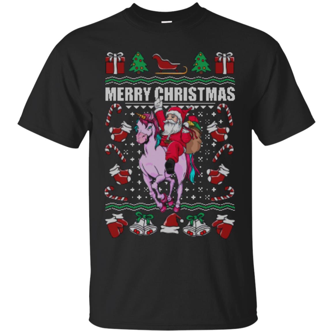 Ugly Christmas Santa Riding Unicorn Gift Tshirt