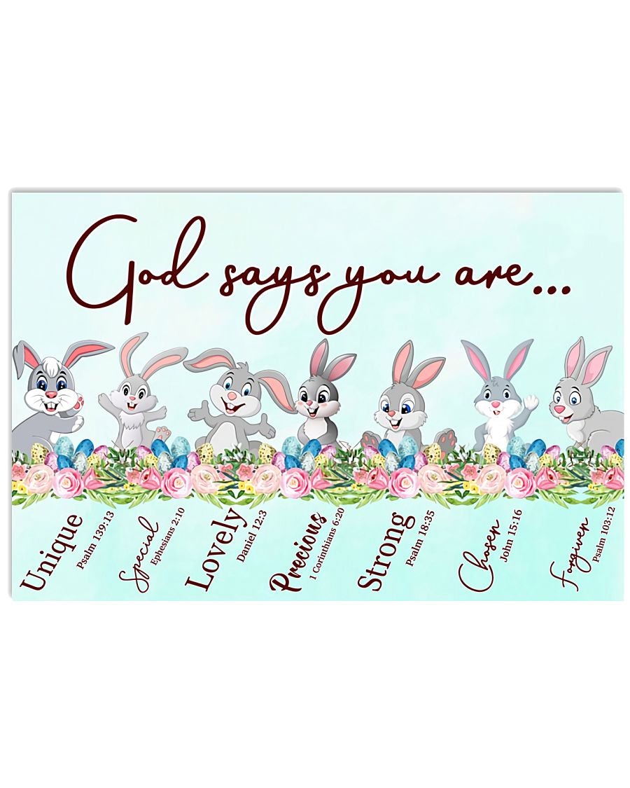 Rabbit Poster God Says You Are Unique Special Lovely Precious Strong Chosen Forgiven Wall Decor Decorative Home For Bedroom Gift For Friend And Relative No Frame