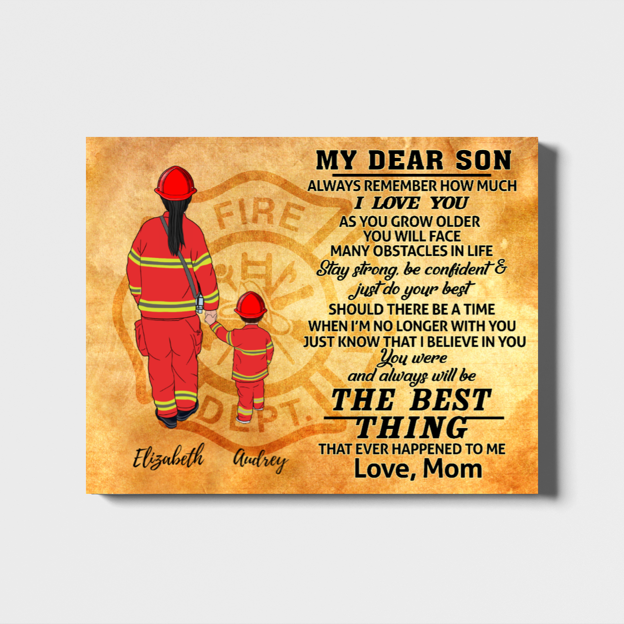 [Personalized Name] Mom Son Landscape Canvas Gift For Mother’S Day Family Gift Home Decor Gift For Firefighter