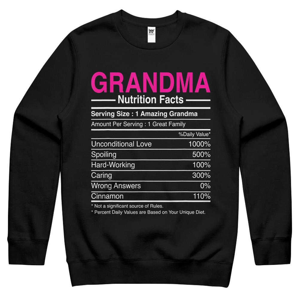 Nutritional Facts Shirt, Nutrition Facts Crewneck Sweatshirt, Grandma Nutritional Facts – Funny Grandmother Nutrient Crewneck Sweatshirt