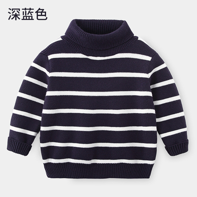 2022 Cold Winter Warm 2 3 4 6 8 10 Years 90-140cm Thickening High Neck Knitted Turtleneck Striped Sweater For Baby Kids Boys alx