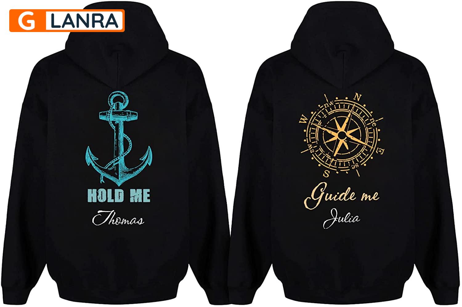 Personalized Hold Me Guide Me Hoodie, Custom Anchor Compass Couple Hoodie, Matching Couple Hoodie, Husband Wife Hoodie, Unisex Sweater, Sweatshirt