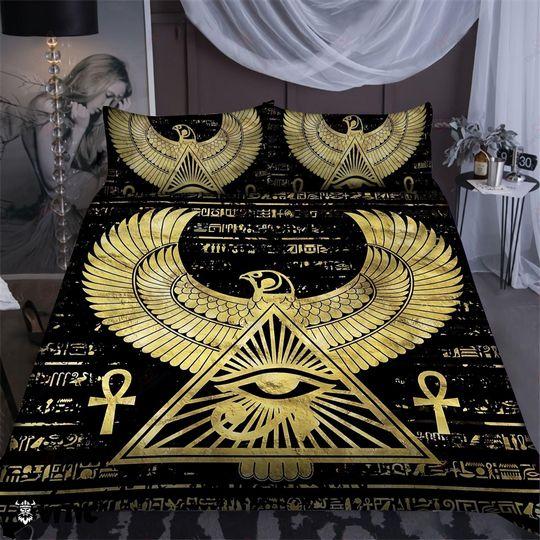 ViticStore™ Egyptian Ankh 3D symbol-gold-black king size bedding set