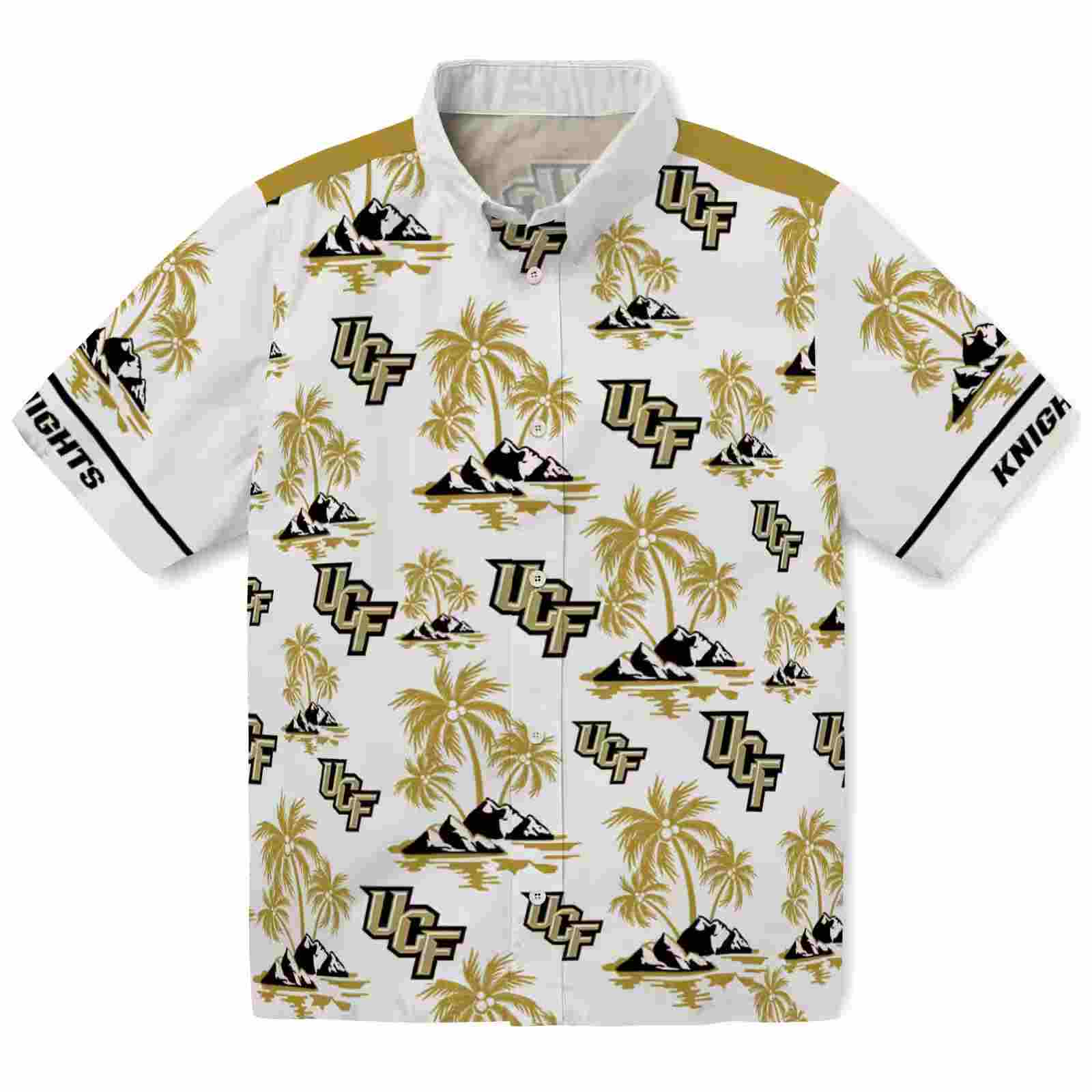 Ucf Knights Palm Island Print Gold White Hawaiian Shirt