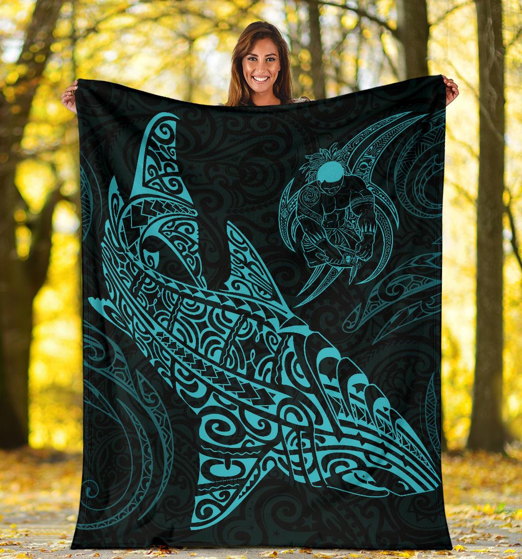 Shark Polynesian Blanket – Polynesian Tattoo Blue – BN04