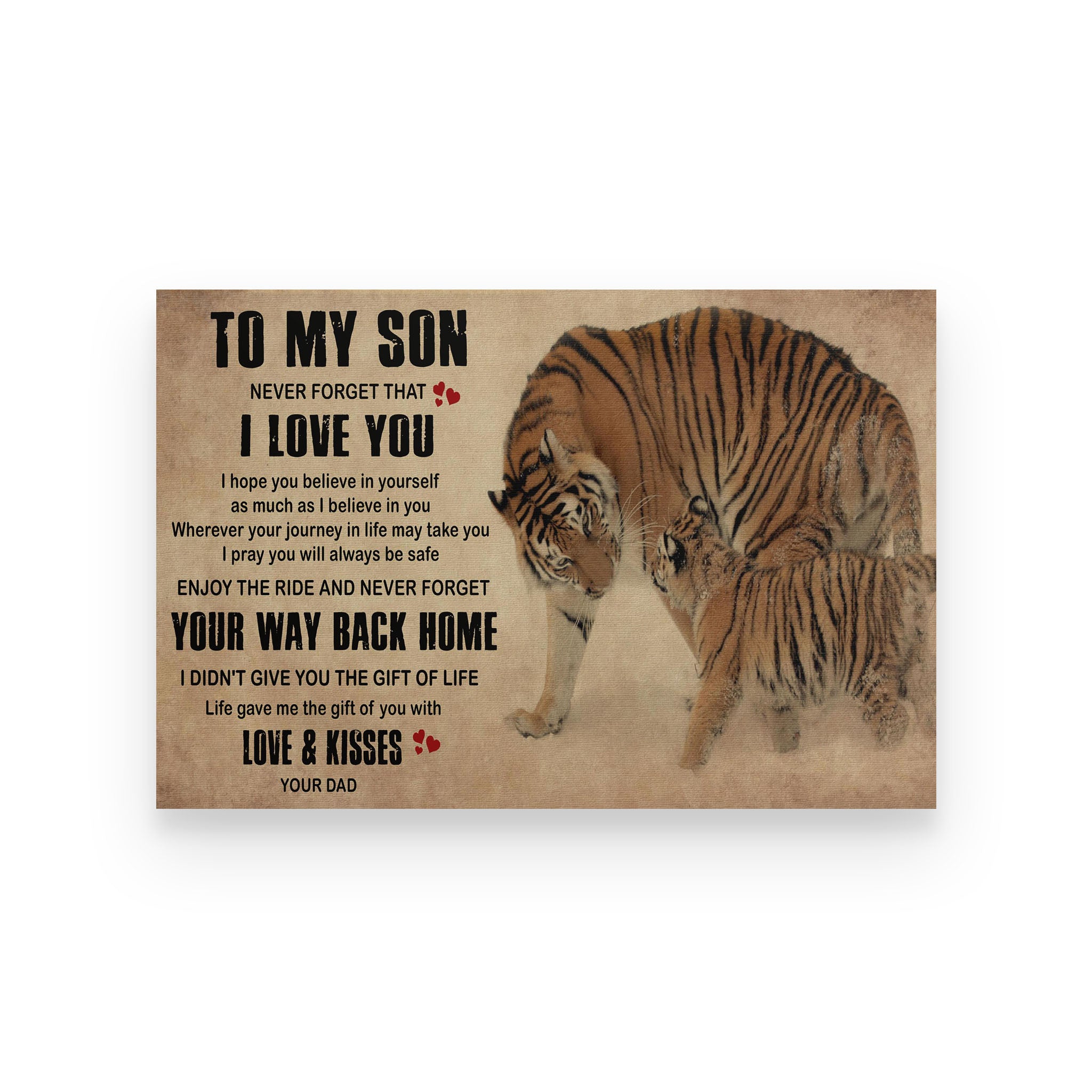 Tiger poster dad to son wherever your journey in life may take you I pray you will always be safe enjoy the ride and never forget your way back home