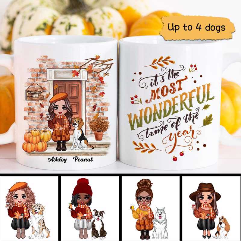 Front Door Sitting Doll And Dogs Personalized Mug