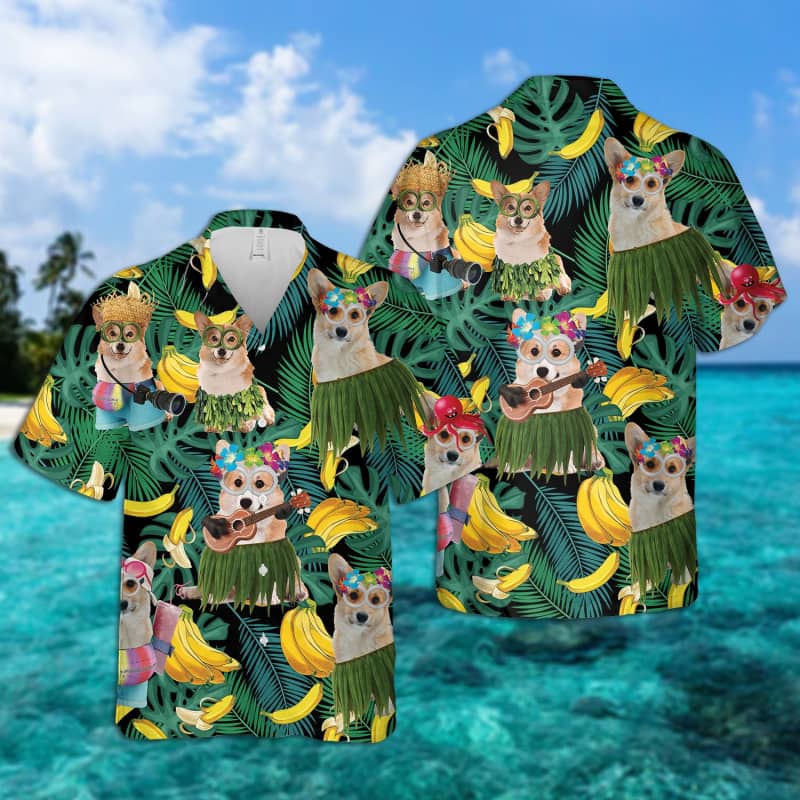 Corgi Dog Summer Leaves Banana Hawaii Shirt For Men Women Ha60663