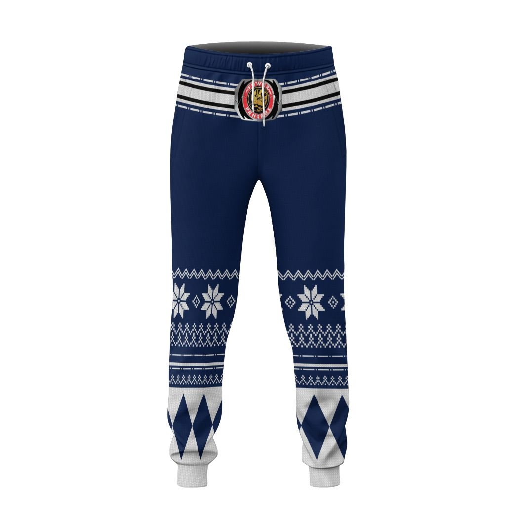 3D Blue Mighty Morphin Power Ranger Ugly Christmas Custom Sweatpants