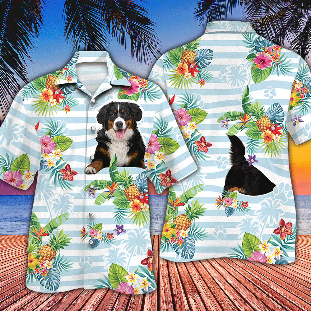 Bernese Mountain Dog Lovers Striped Hawaiian Shirt Ha33347