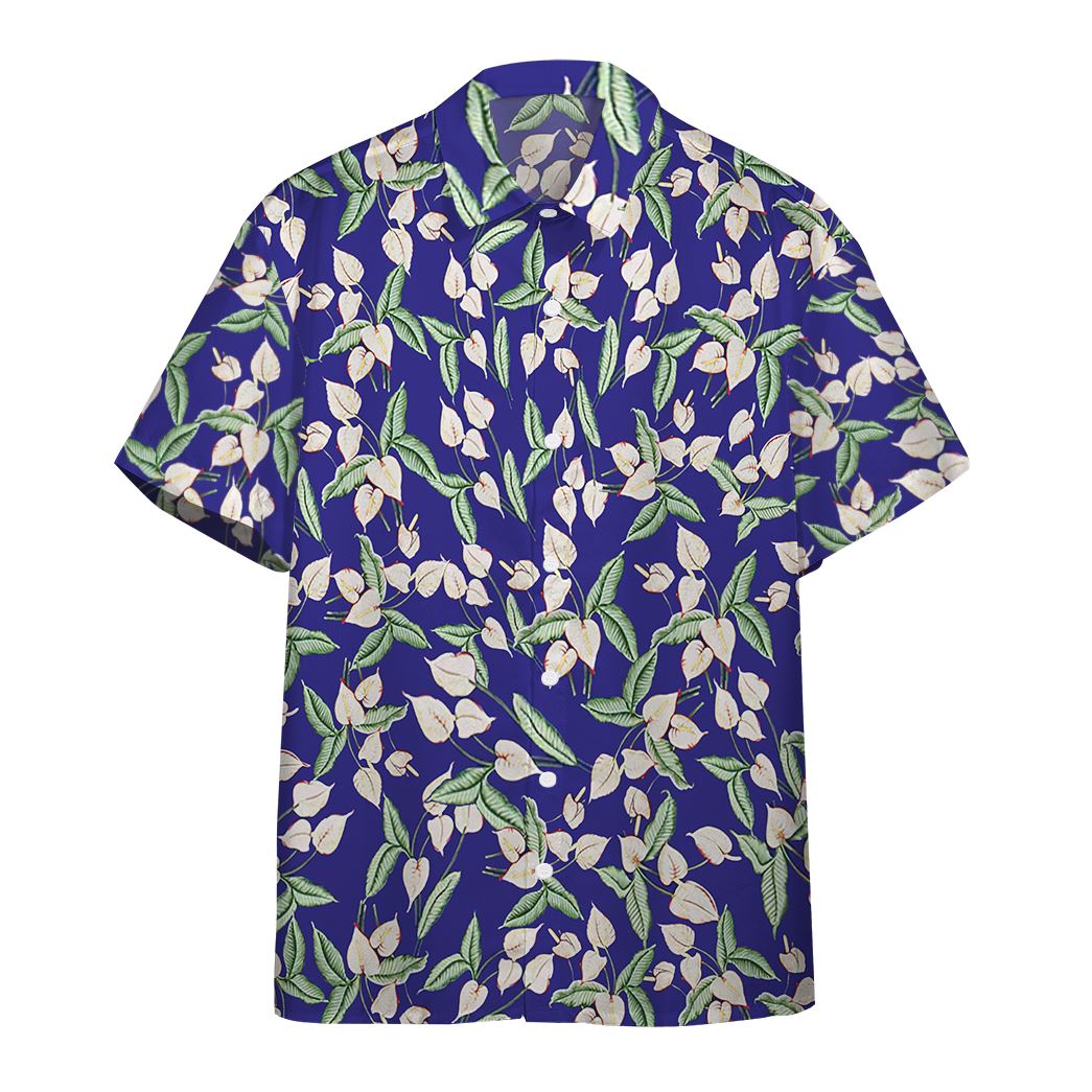 Gearhumans Tom Selleck Magnum Pi Mini Anthurium Blue Custom Hawaiian Shirt Ha41918