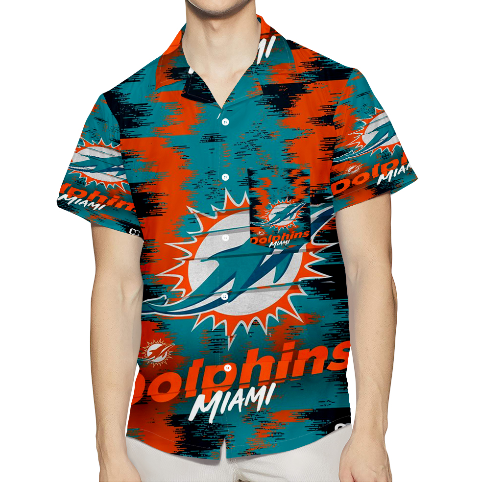 Miami Dolphins Logo Art 5 3D All Over Print Summer Beach Hawaiian Shirt With Pocket