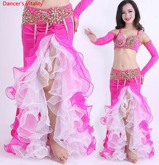 Women Colorful Side Slit Skirt Dress Belly Dance Performance Halloween Costume Dancing Blue Pink White Double Color Free Shippin alx