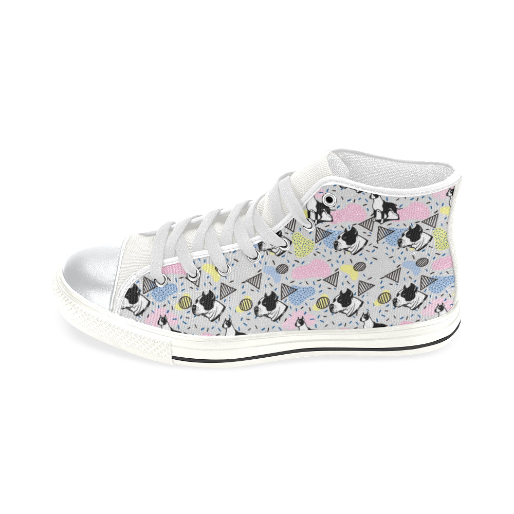 American Staffordshire Terrier Pattern White High Top Canvas Shoes for Kid