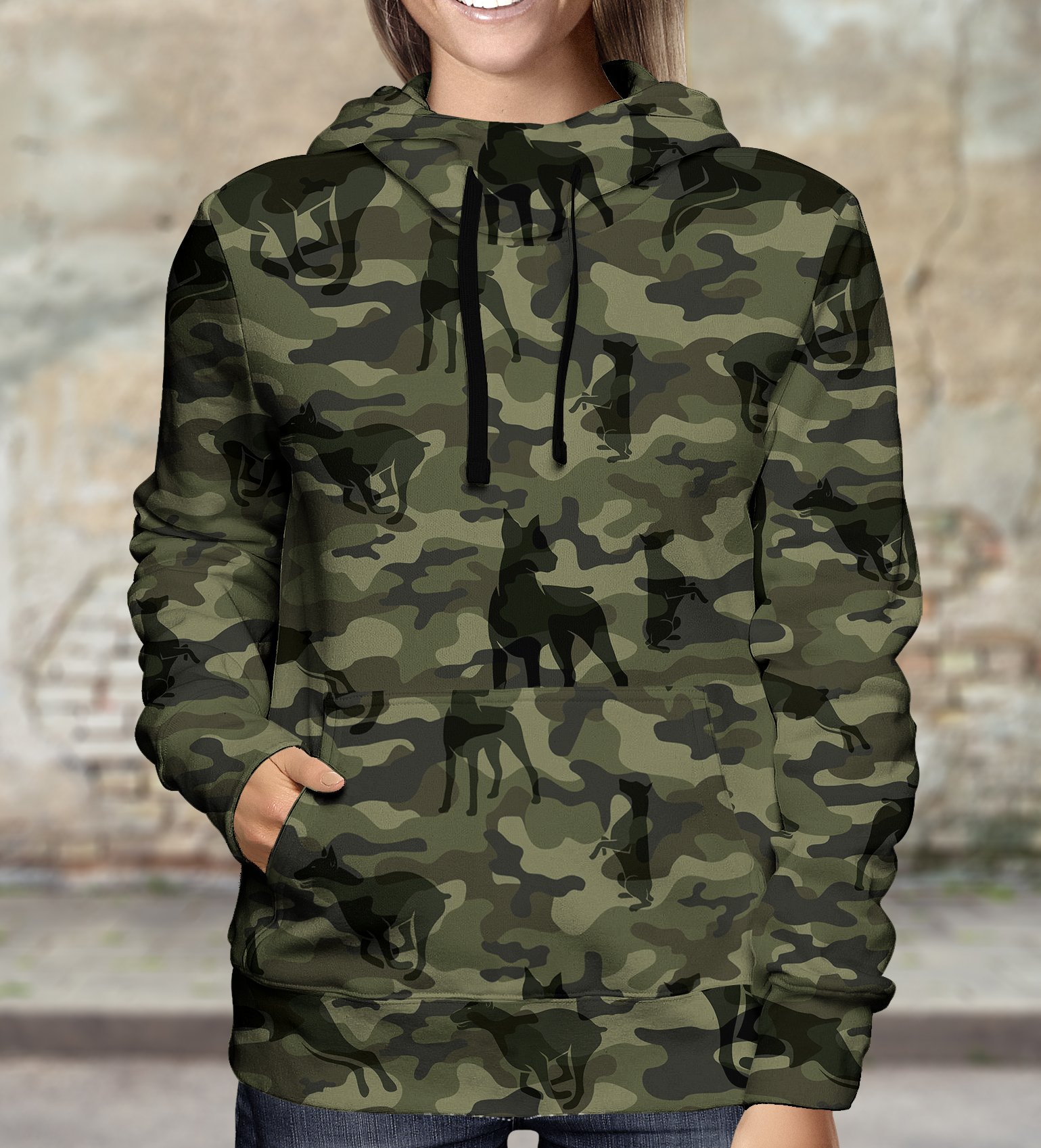 Street Style With Doberman Camo Hoodie V1