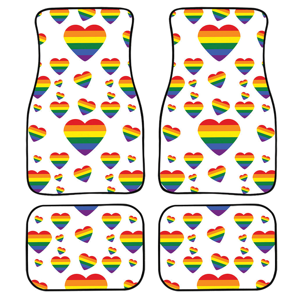 Rainbow Lgbt Heart Pattern Print Front And Back Car Floor Mats, Front Car Mat