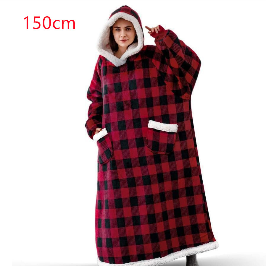 Winter Hoodies Blanket Female Cashmere Flannel Blanket with Sleeves Super Long Sweatshirt Men Pullover Fleece Giant Blanket alx