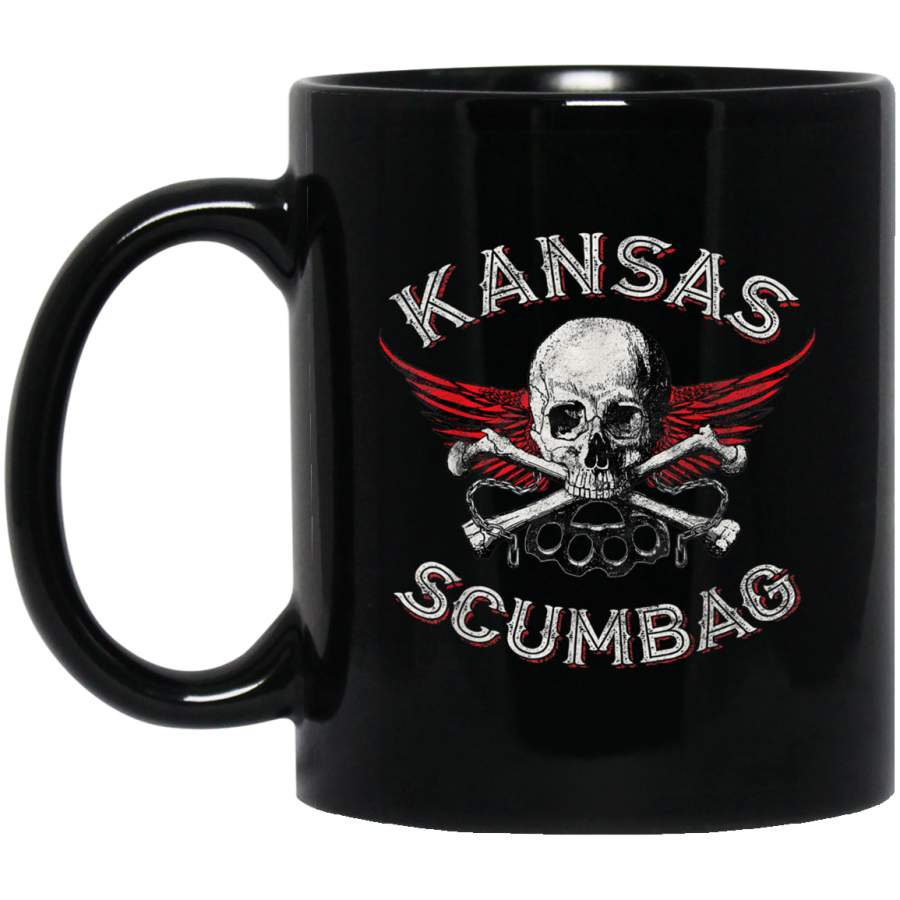 Funny Kansas Scumbag Vintage Distressed Skull Biker Style Mug