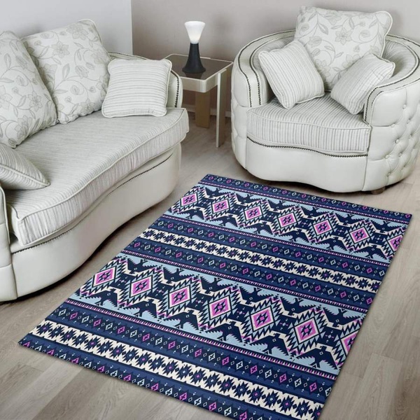 Blue Tribal Aztec Eagles Area Rug