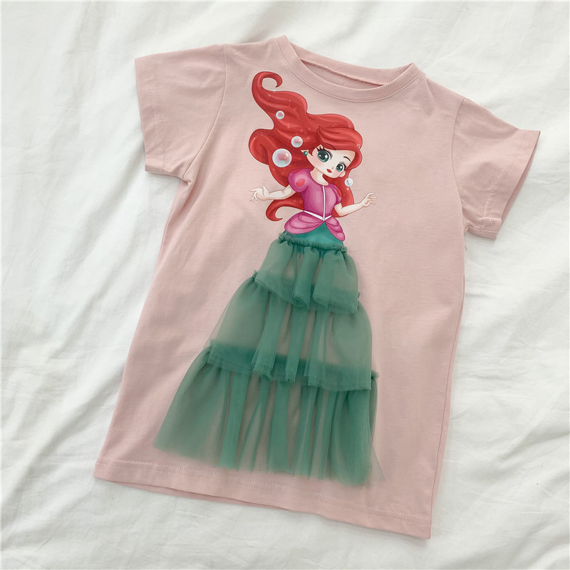 Baby Girl Dress Frozen Elsa Princess Dress Cartoon Snow White Mermaid Summer Pink Dress T-shirt Dress Kids Birthday Outfits 2-8y alx