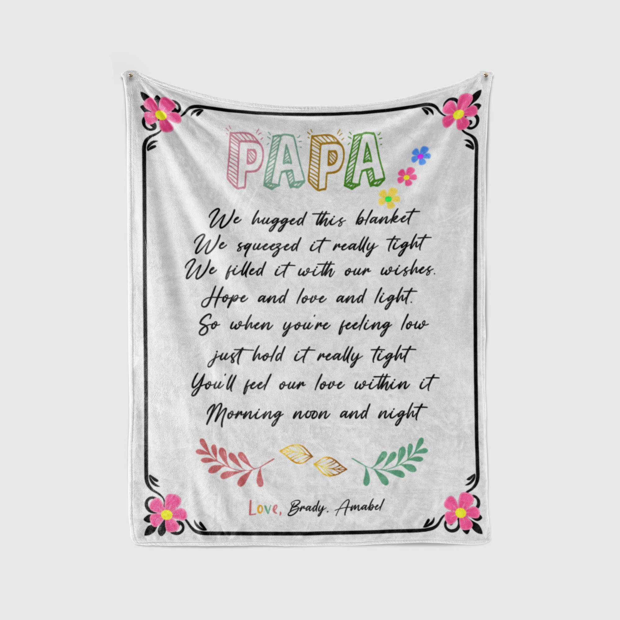 Personalized Papa We Hugged This Blanket, Custom Gift From Child To Father, Colorful Flower Blanket, Father’s Day Gift.