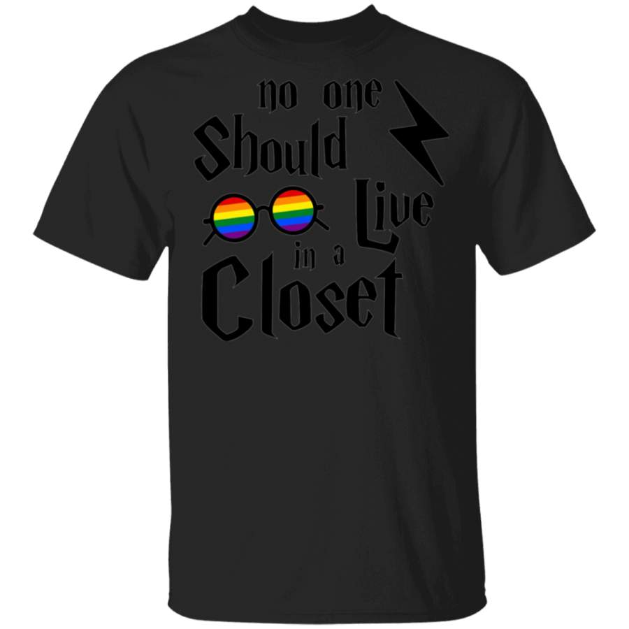 No One Should Live in a Closet Potter Gift Shirt, Scar and Rainbow Glasses Gay Pride LGBT Tee