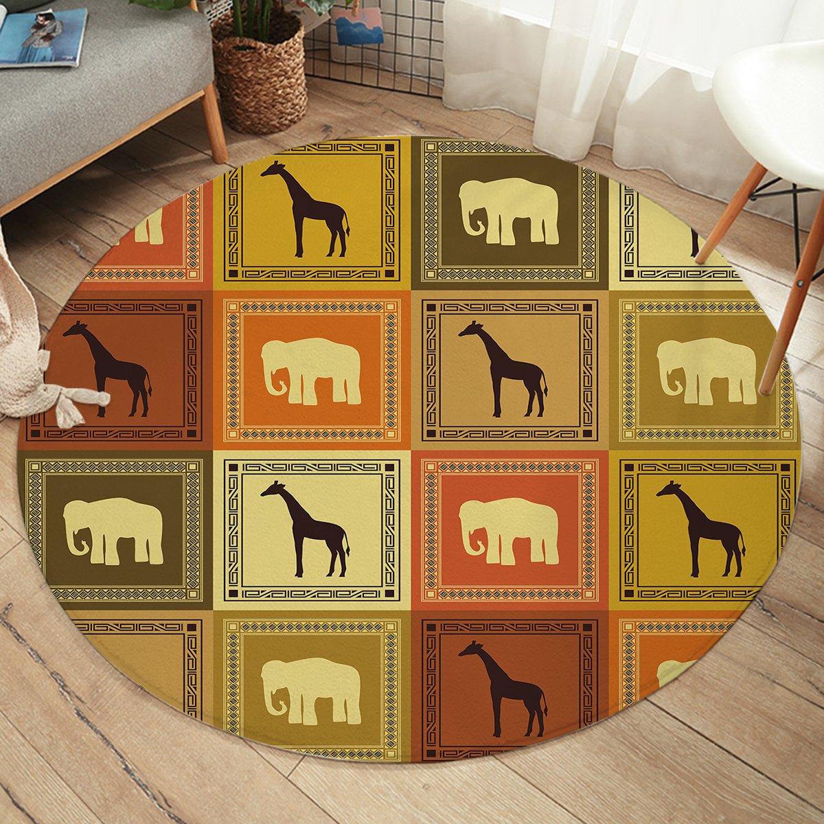 Giraffe & Elephant Boxes SW1994 Round Rug