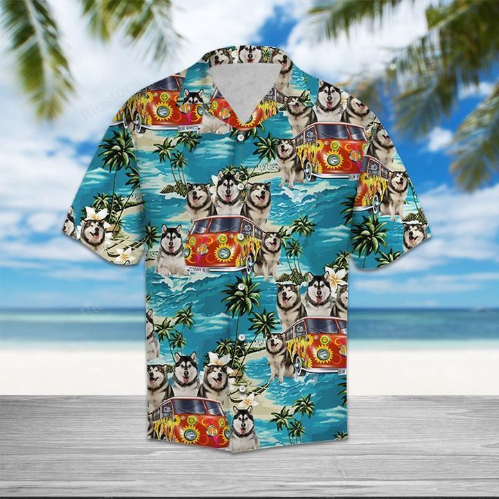 Alaskan Malamute Hippie Summer  Blue Nice Design Unisex Hawaiian Shirt For Men And Women Dhc17063882