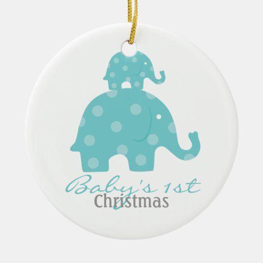 Baby boy baby’s first christmas – elephants Ceramic Circle Ornament 1 – 2 Sided