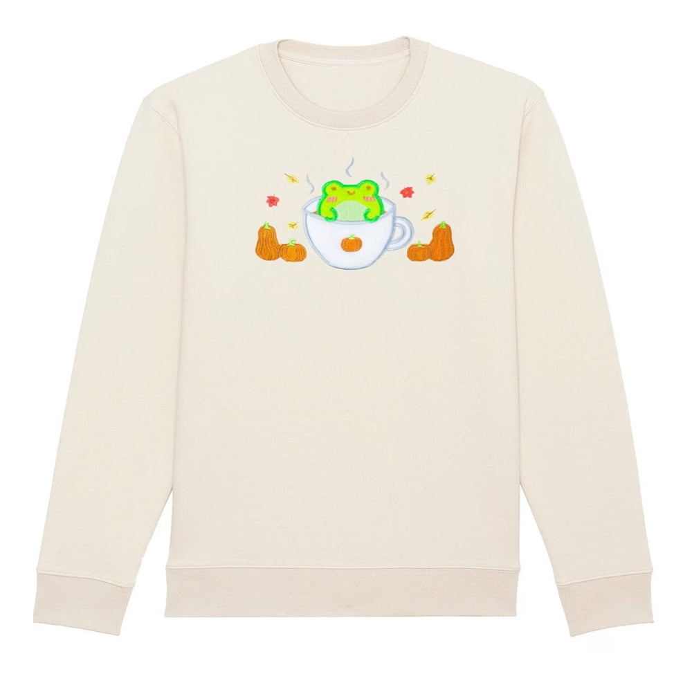 Frog Pumpkin Pastel Embroidered Sweatshirt 2D Crewneck Sweatshirt All Over Print Sweatshirt For Women Sweatshirt For Men Sws2972