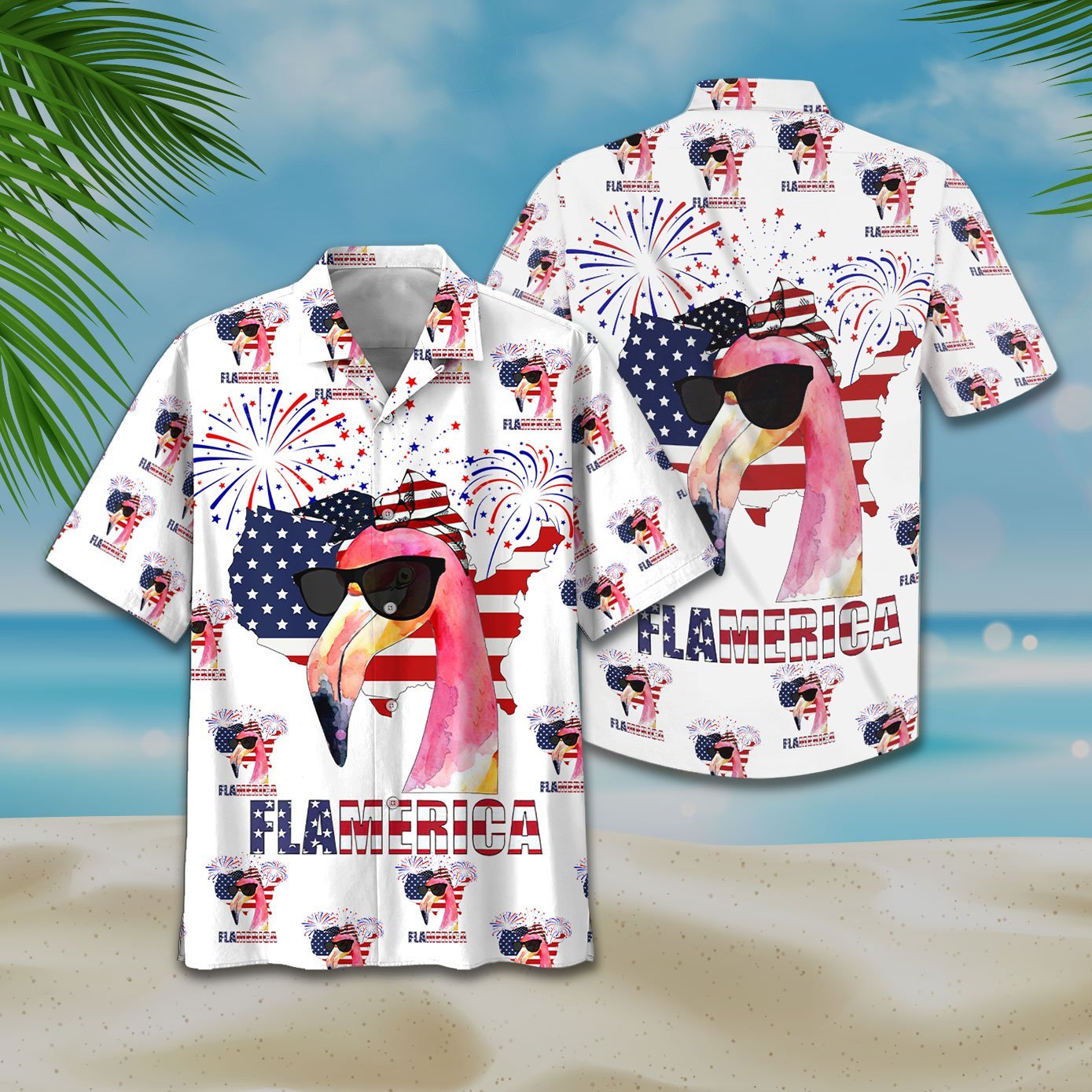 America Flag Flamingo Hawaiian Shirt | Unisex | Adult | Hw7554