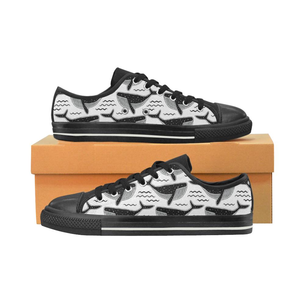 Black Whale Pattern Kid’S Low Top Canvas Shoes Black