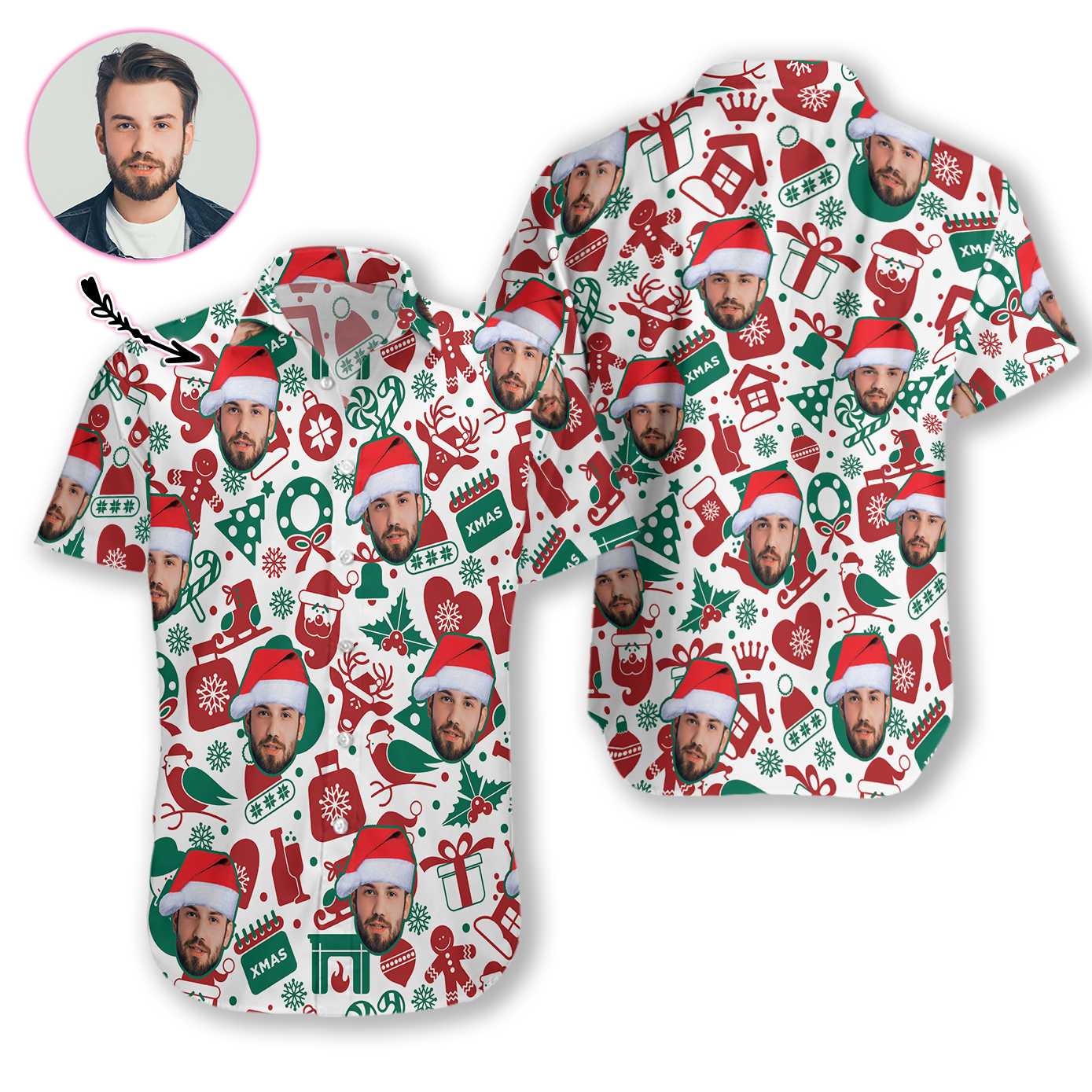 Funny Custom Face Christmas Pattern Seamless 01 2710 Hawaii Shirt Ha69252