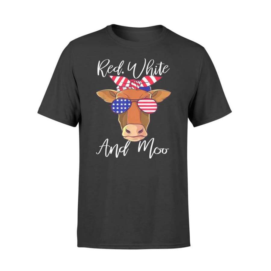 Red White and Moo Patriotic Cow USA Flag 4th of July Men – Standard T-shirt