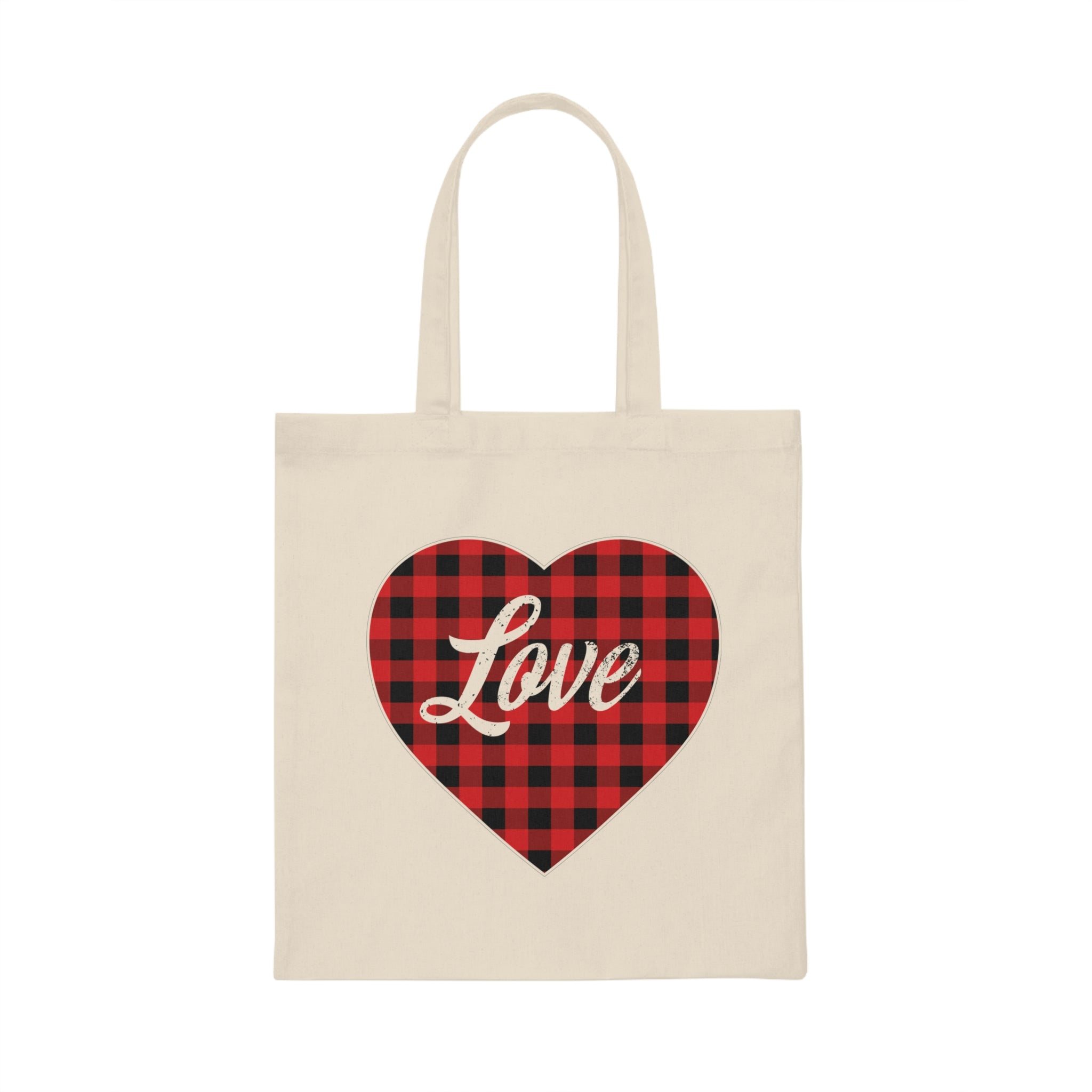 Buffalo Plaid Heart 2 Canvas Tote Bag